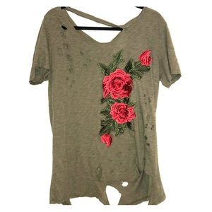 Distressed rose embellish top